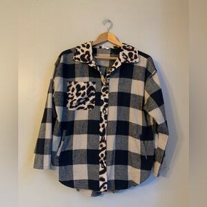 Bibi plaid leopard print flannel Shacket casual button up boho festival market